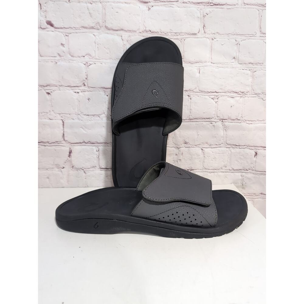 Olukai Nalu Slide Sz 11 Sandal Black Gray Mens Beach Open-toe Summer